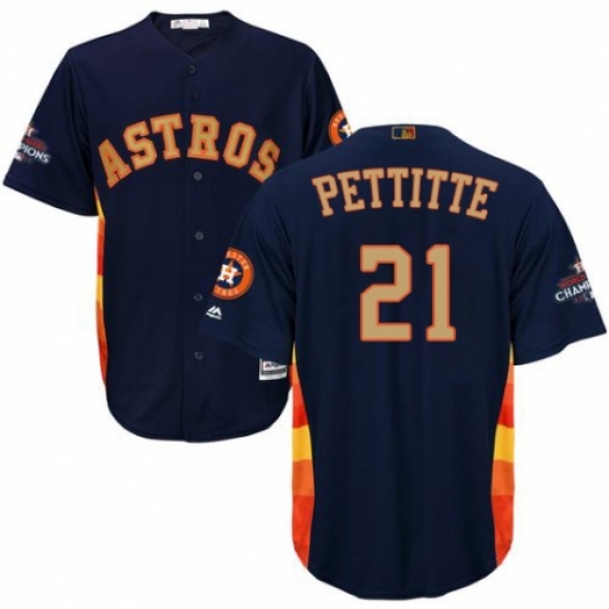 Youth Majestic Houston Astros 21 Andy Pettitte Authentic Navy Blue Alternate 2018 Gold Program Cool Base MLB Jersey