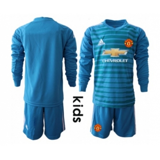 Manchester United Blank Blue Goalkeeper Long Sleeves Kid Soccer Club Jersey