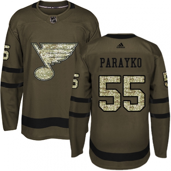 Youth Adidas St. Louis Blues 55 Colton Parayko Premier Green Salute to Service NHL Jersey
