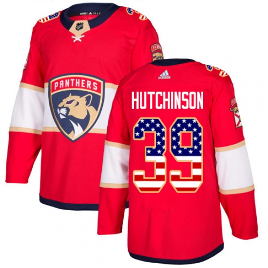 Men's Adidas Florida Panthers 39 Michael Hutchinson Authentic Red USA Flag Fashion NHL Jersey