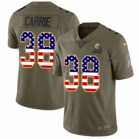 Men's Nike Cleveland Browns 38 T. J. Carrie Limited Olive/USA Flag 2017 Salute to Service NFL Jersey