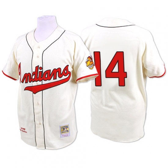 Men's Mitchell and Ness 1948 Cleveland Indians 14 Larry Doby Authentic Cream Throwback MLB Jersey