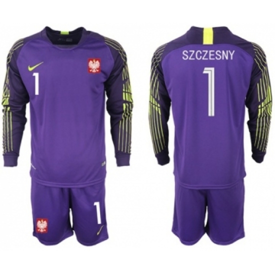 Poland 1 Szczesny Purple Goalkeeper Long Sleeves Soccer Country Jersey