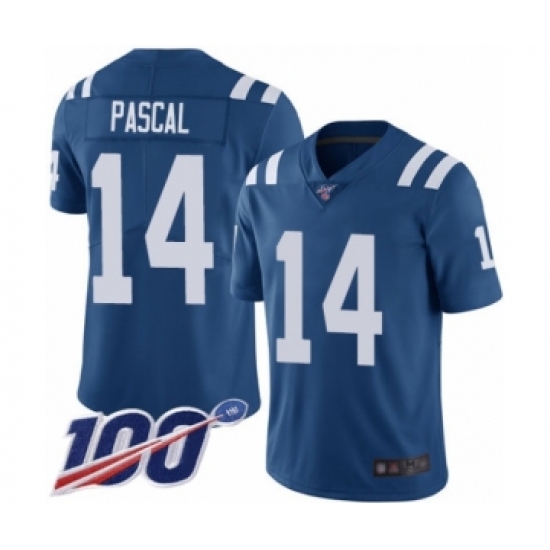 Men's Indianapolis Colts 14 Zach Pascal Royal Blue Team Color Vapor Untouchable Limited Player 100th Season Football Jersey