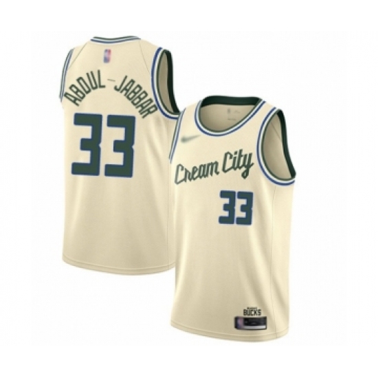 Women's Milwaukee Bucks 33 Kareem Abdul-Jabbar Swingman Cream Basketball Jersey - 2019 20 City Edition