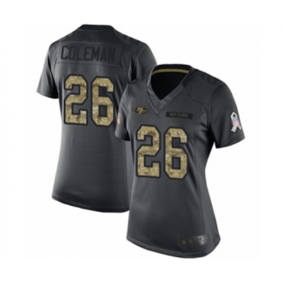 Women's San Francisco 49ers 26 Tevin Coleman Limited Black 2016 Salute to Service Football Jersey