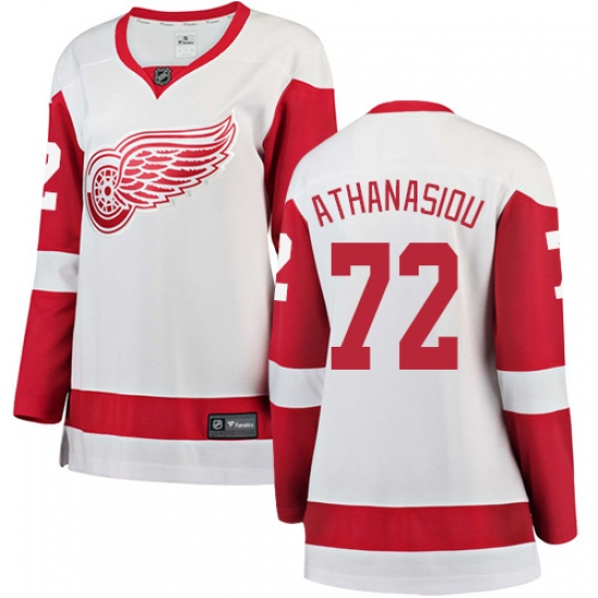 Women's Detroit Red Wings 72 Andreas Athanasiou Authentic White Away Fanatics Branded Breakaway NHL Jersey