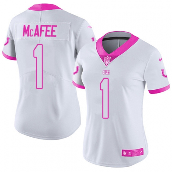 Women's Nike Indianapolis Colts 1 Pat McAfee Limited White/Pink Rush Fashion NFL Jersey