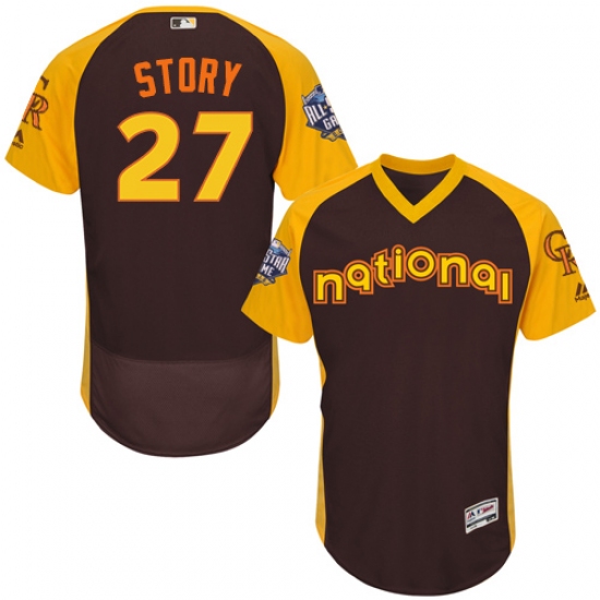 Men's Majestic Colorado Rockies 27 Trevor Story Brown 2016 All-Star National League BP Authentic Collection Flex Base MLB Jersey