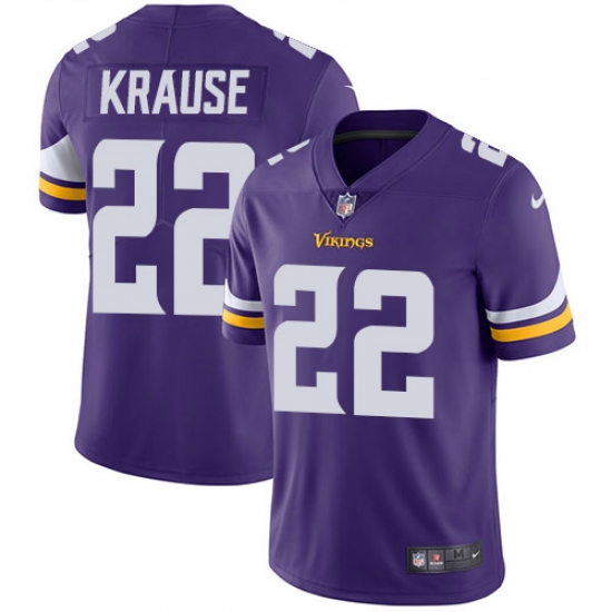 Men's Nike Minnesota Vikings 22 Paul Krause Purple Team Color Vapor Untouchable Limited Player NFL Jersey