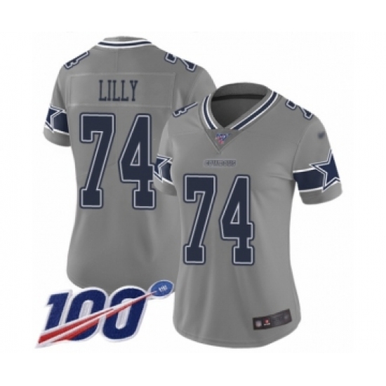 Women's Dallas Cowboys 74 Bob Lilly Limited Gray Inverted Legend 100th Season Football Jersey