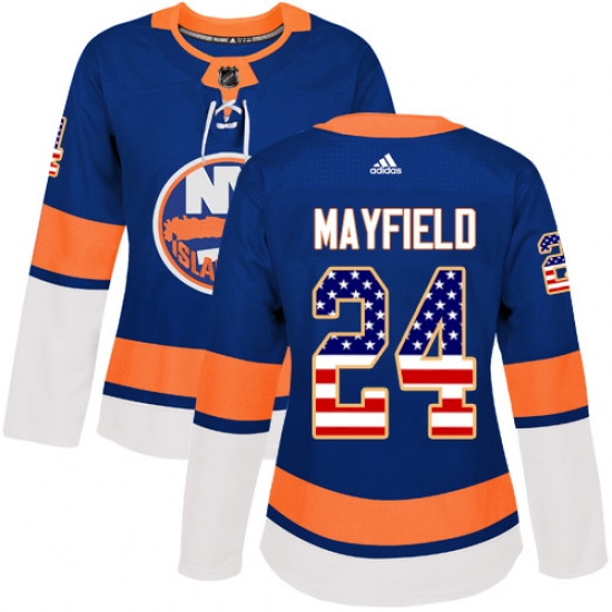 Women's Adidas New York Islanders 24 Scott Mayfield Authentic Royal Blue USA Flag Fashion NHL Jersey