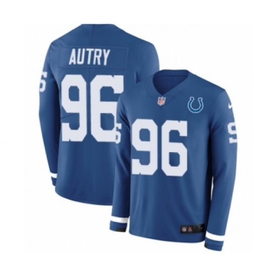 Men's Nike Indianapolis Colts 96 Denico Autry Limited Blue Therma Long Sleeve NFL Jersey