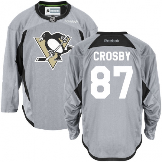 Men's Reebok Pittsburgh Penguins 87 Sidney Crosby Premier Grey Practice NHL Jersey