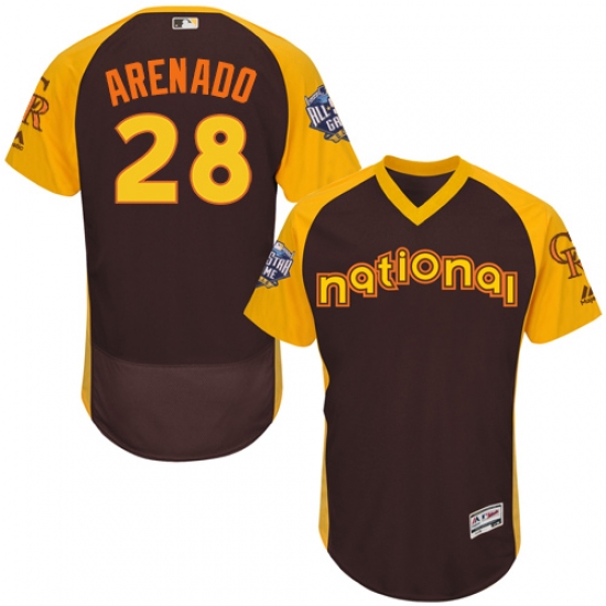 Men's Majestic Colorado Rockies 28 Nolan Arenado Brown 2016 All-Star National League BP Authentic Collection Flex Base MLB Jersey