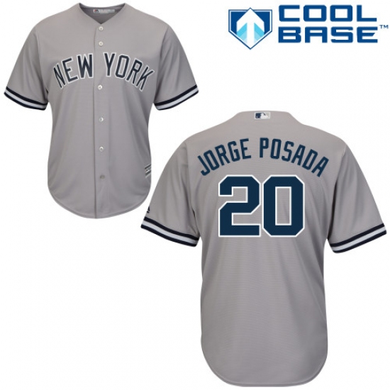 Men's Majestic New York Yankees 20 Jorge Posada Replica Grey Road MLB Jersey