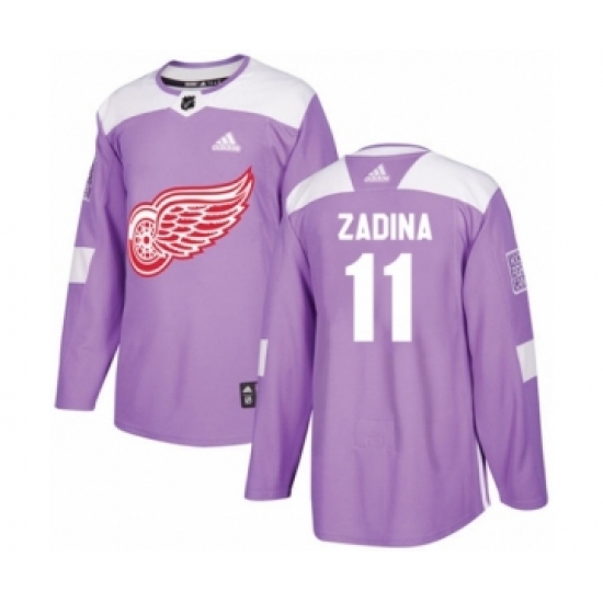 Youth Adidas Detroit Red Wings 11 Filip Zadina Authentic Purple Fights Cancer Practice NHL Jersey