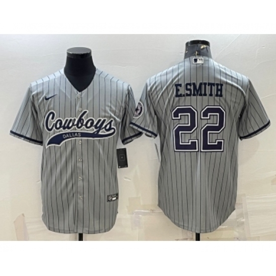 Men's Dallas Cowboys 22 Emmitt Smith Grey With Patch Cool Base Stitched Baseball Jersey