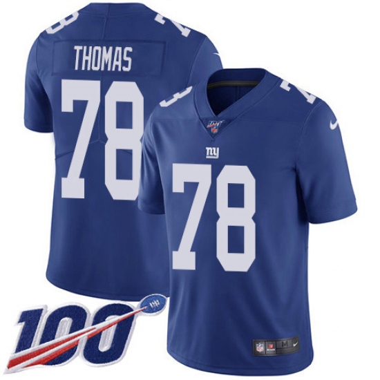 Men's New York Giants 78 Andrew Thomas Royal Blue Team Color Stitched NFL 100th Season Vapor Untouchable Limited Jersey