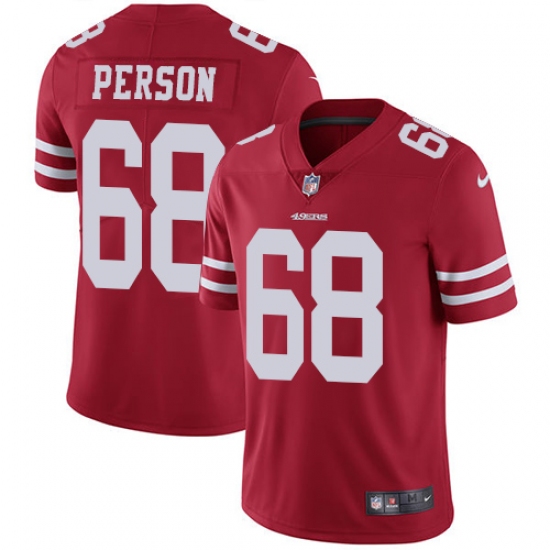 Men's Nike San Francisco 49ers 68 Mike Person Red Team Color Vapor Untouchable Limited Player NFL Jersey