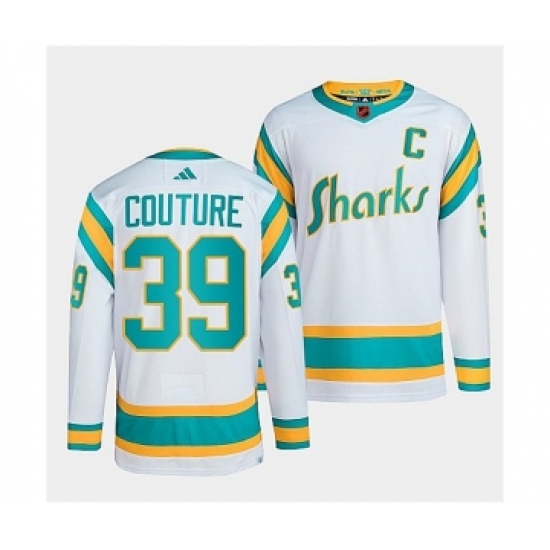 Men's San Jose Sharks 39 Logan Couture White 2022 Reverse Retro Stitched Jersey