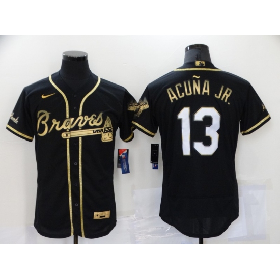 Men's Nike Atlanta Braves 13 Ronald Acuna Jr. Black Gold Stitched Baseball Jersey