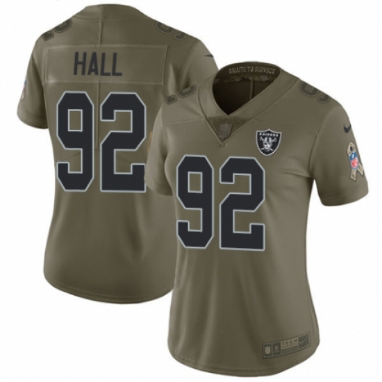 Women's Nike Oakland Raiders 92 P.J. Hall Limited Olive 2017 Salute to Service NFL Jersey