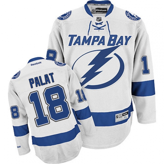 Men's Reebok Tampa Bay Lightning 18 Ondrej Palat Authentic White Away NHL Jersey