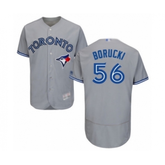 Men's Toronto Blue Jays 56 Ryan Borucki Grey Road Flex Base Authentic Collection Baseball Player Jersey