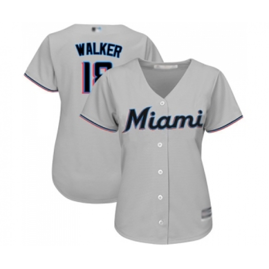 Women's Miami Marlins 18 Neil Walker Replica Grey Road Cool Base Baseball Jersey