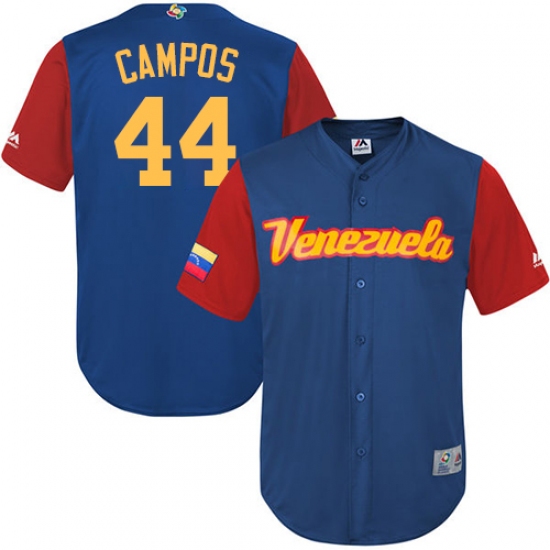 Men's Venezuela Baseball Majestic 44 Leonel Campos Royal Blue 2017 World Baseball Classic Replica Team Jersey