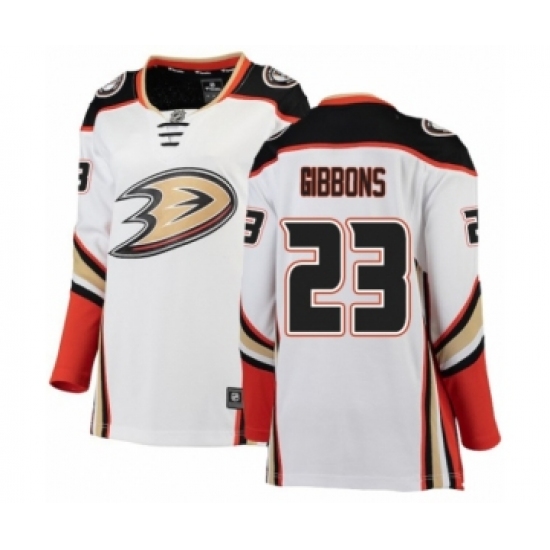 Women's Anaheim Ducks 23 Brian Gibbons Authentic White Away Fanatics Branded Breakaway NHL Jersey