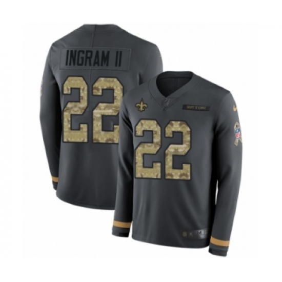 Men's Nike New Orleans Saints 22 Mark Ingram Limited Black Salute to Service Therma Long Sleeve NFL Jersey