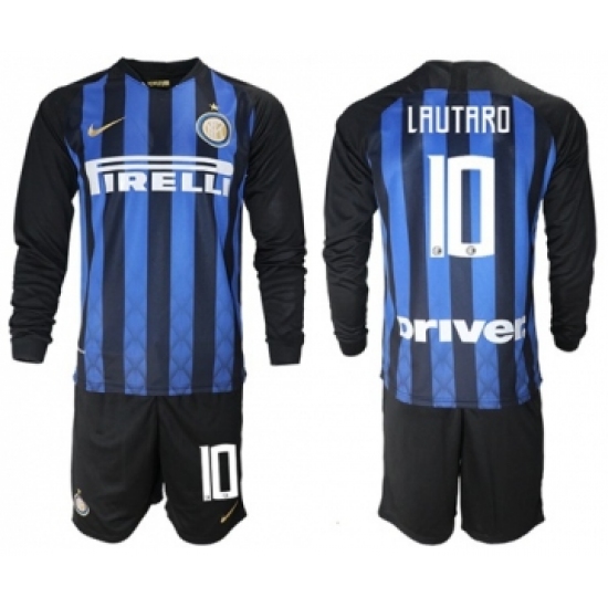 Inter Milan 10 Lautaro Home Long Sleeves Soccer Club Jersey