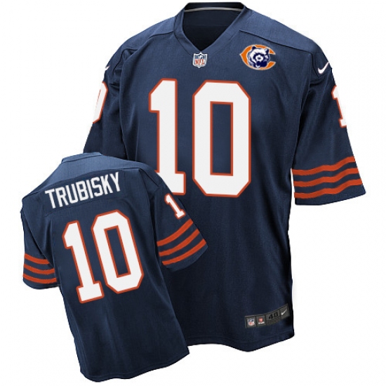 Men's Nike Chicago Bears 10 Mitchell Trubisky Elite Navy Blue Throwback NFL Jersey