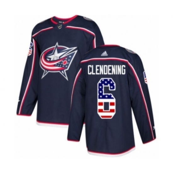 Youth Adidas Columbus Blue Jackets 6 Adam Clendening Authentic Navy Blue USA Flag Fashion NHL Jersey