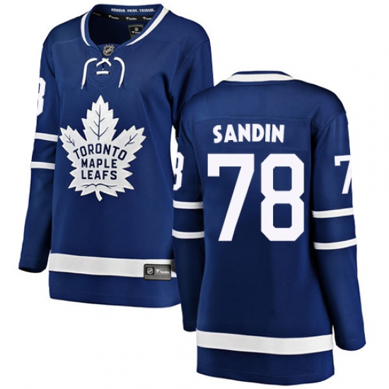 Women's Toronto Maple Leafs 78 Rasmus Sandin Authentic Royal Blue Home Fanatics Branded Breakaway NHL Jersey