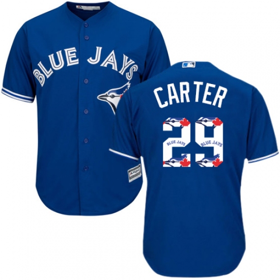 Men's Majestic Toronto Blue Jays 29 Joe Carter Authentic Blue Team Logo Fashion MLB Jersey
