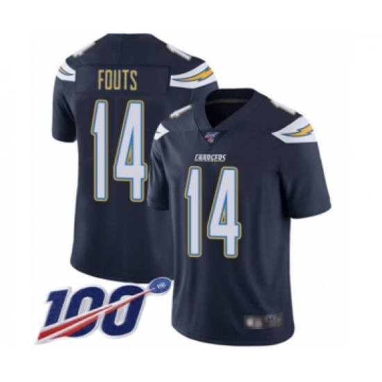 Men's Los Angeles Chargers 14 Dan Fouts Navy Blue Team Color Vapor Untouchable Limited Player 100th Season Football Jersey