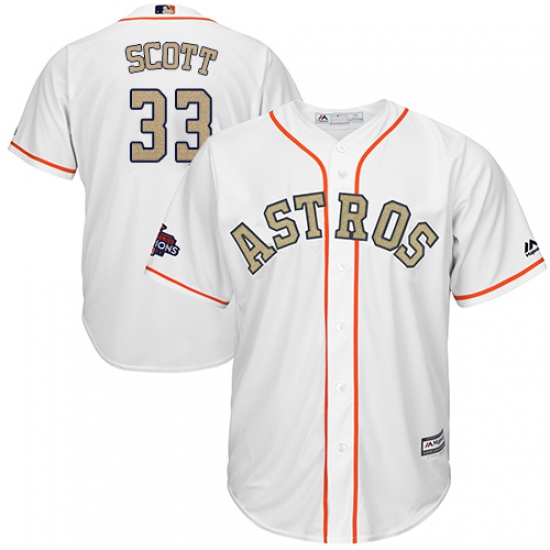 Youth Majestic Houston Astros 33 Mike Scott Authentic White 2018 Gold Program Cool Base MLB Jersey