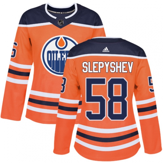 Women's Adidas Edmonton Oilers 58 Anton Slepyshev Authentic Orange Home NHL Jersey