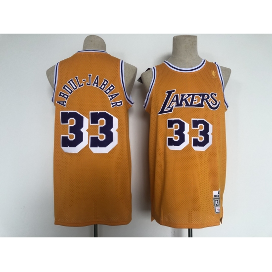 Men's Los Angeles Lakers 33 Kareem Abdul-Jabbar Yellow Throwback Basketball Jersey