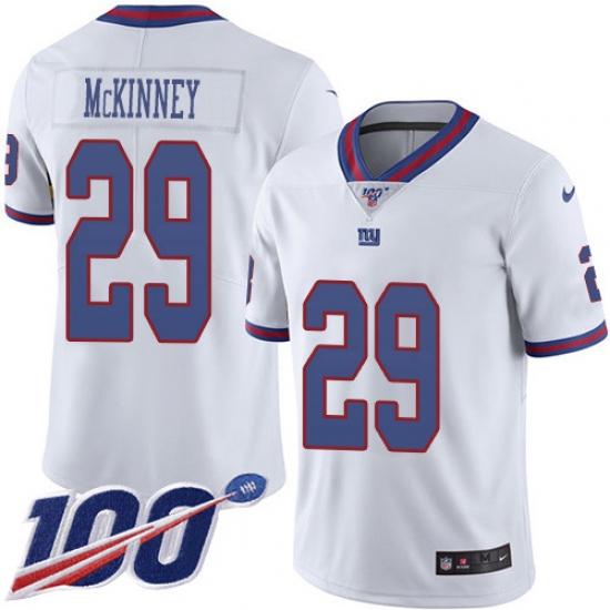 Youth New York Giants 29 Xavier McKinney White Stitched Limited Rush 100th Season Jersey