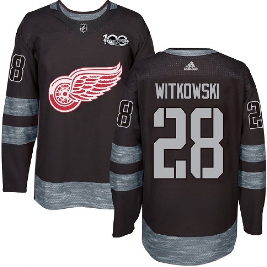 Men's Adidas Detroit Red Wings 28 Luke Witkowski Premier Black 1917-2017 100th Anniversary NHL Jersey