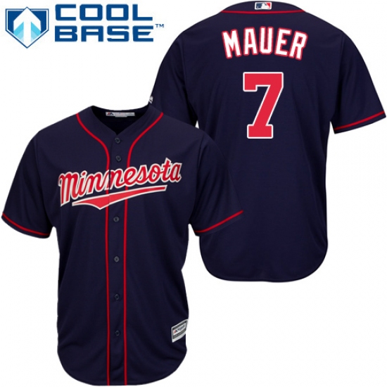 Men's Majestic Minnesota Twins 7 Joe Mauer Replica Navy Blue Alternate Road Cool Base MLB Jersey