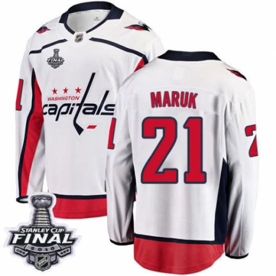 Youth Washington Capitals 21 Dennis Maruk Fanatics Branded White Away Breakaway 2018 Stanley Cup Final NHL Jersey