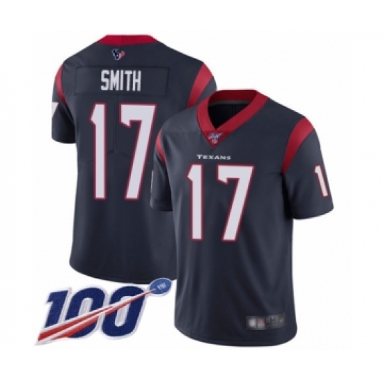 Men's Houston Texans 17 Vyncint Smith Navy Blue Team Color Vapor Untouchable Limited Player 100th Season Football Jersey