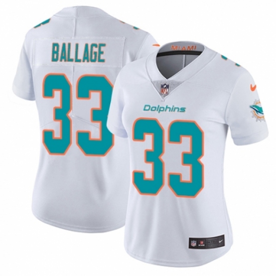 Women's Nike Miami Dolphins 33 Kalen Ballage White Vapor Untouchable Elite Player NFL Jersey