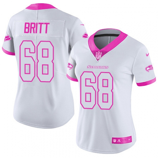 Women's Nike Seattle Seahawks 68 Justin Britt Limited White/Pink Rush Fashion NFL Jersey