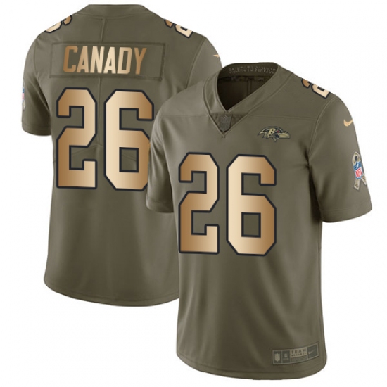 Men's Nike Baltimore Ravens 26 Maurice Canady Limited Olive Gold Salute to Service NFL Jersey